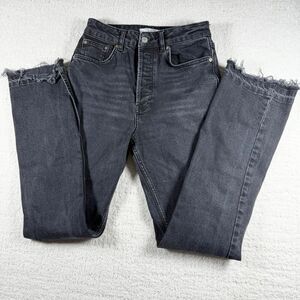 Free People We The Free Multi Button Up High Waist Straight Dark Charcoal Jeans